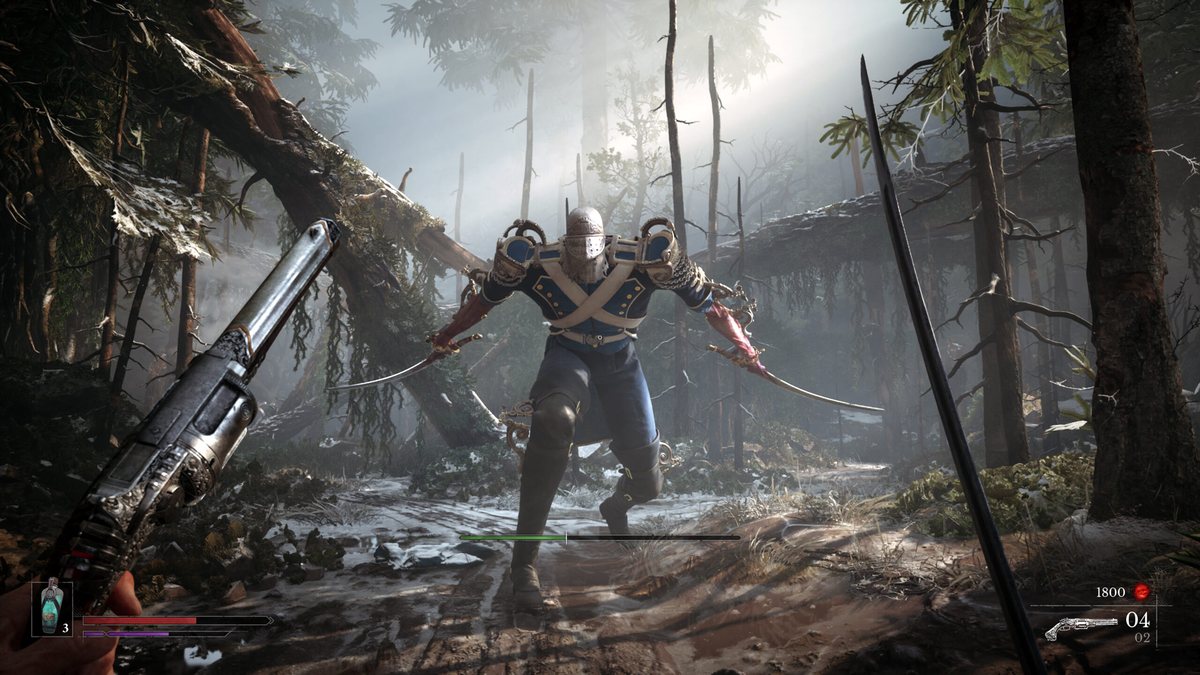 Valor Mortis screenshot: a fog-covered forest arena
